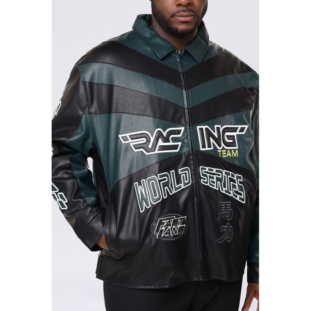 Smoke Rise Big and Tall Big and Tall - Vegan Leather Racing Jacket - Teal