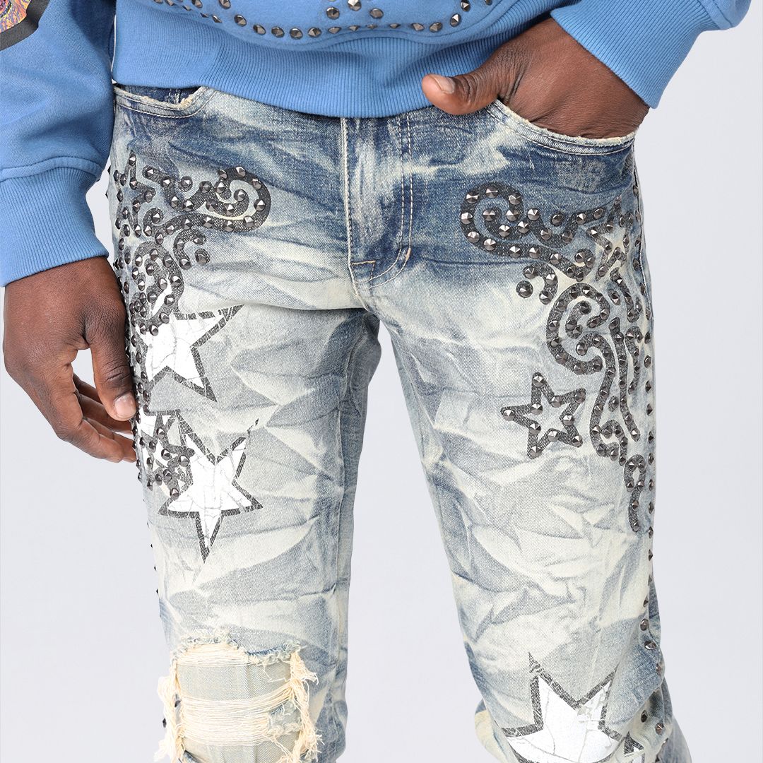 Stacked Flared Maximalist Studded R&R Jeans