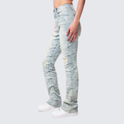 High Rise Bootcut Ripped Stacked Jeans - Seville Blue