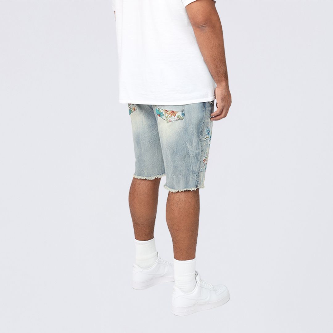 Big and Tall - Tapestry Patched Jean Shorts