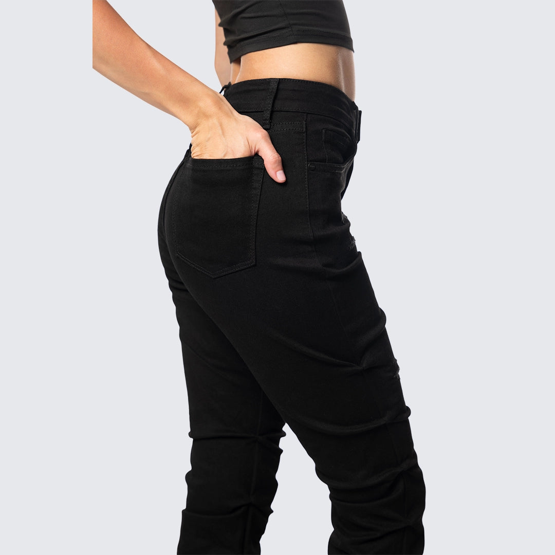 High Rise Bootcut Ripped Stacked Jeans - Deep Black