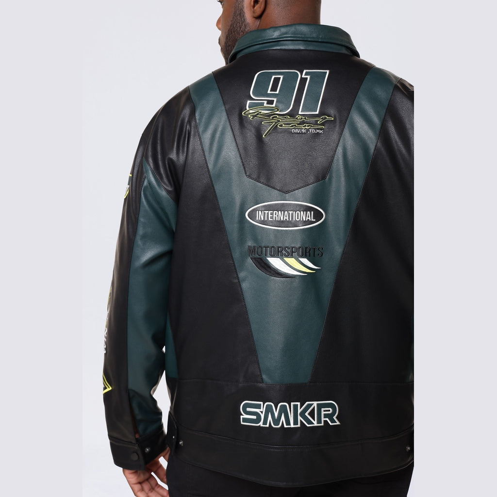 Smoke Rise Big and Tall Big and Tall - Vegan Leather Racing Jacket - Teal