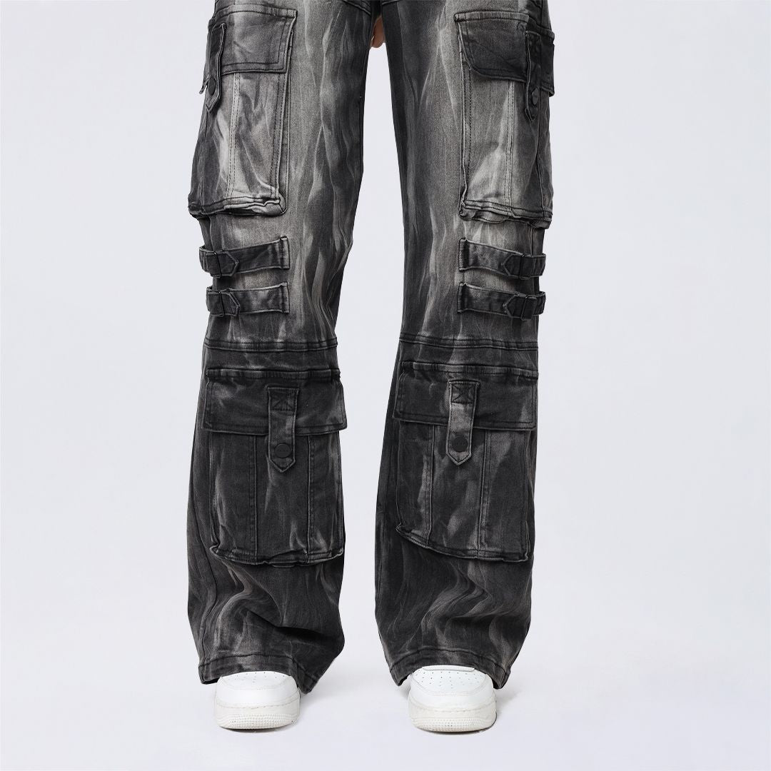 High Rise Wide Leg Mult Pocket Jeans