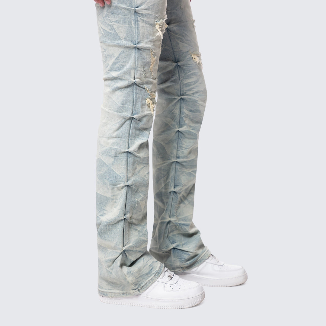 High Rise Bootcut Ripped Stacked Jeans - Seville Blue