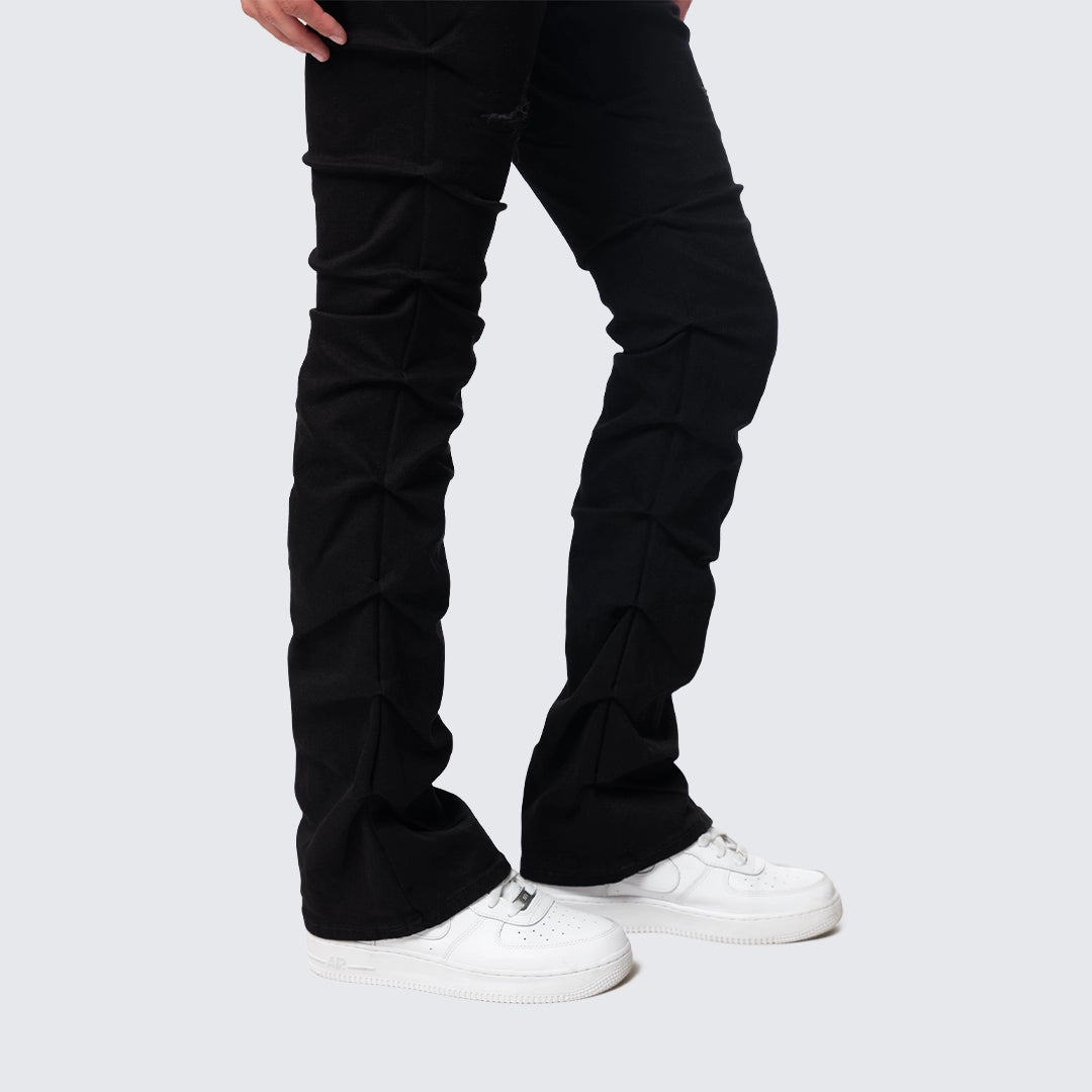 High Rise Bootcut Ripped Stacked Jeans - Deep Black