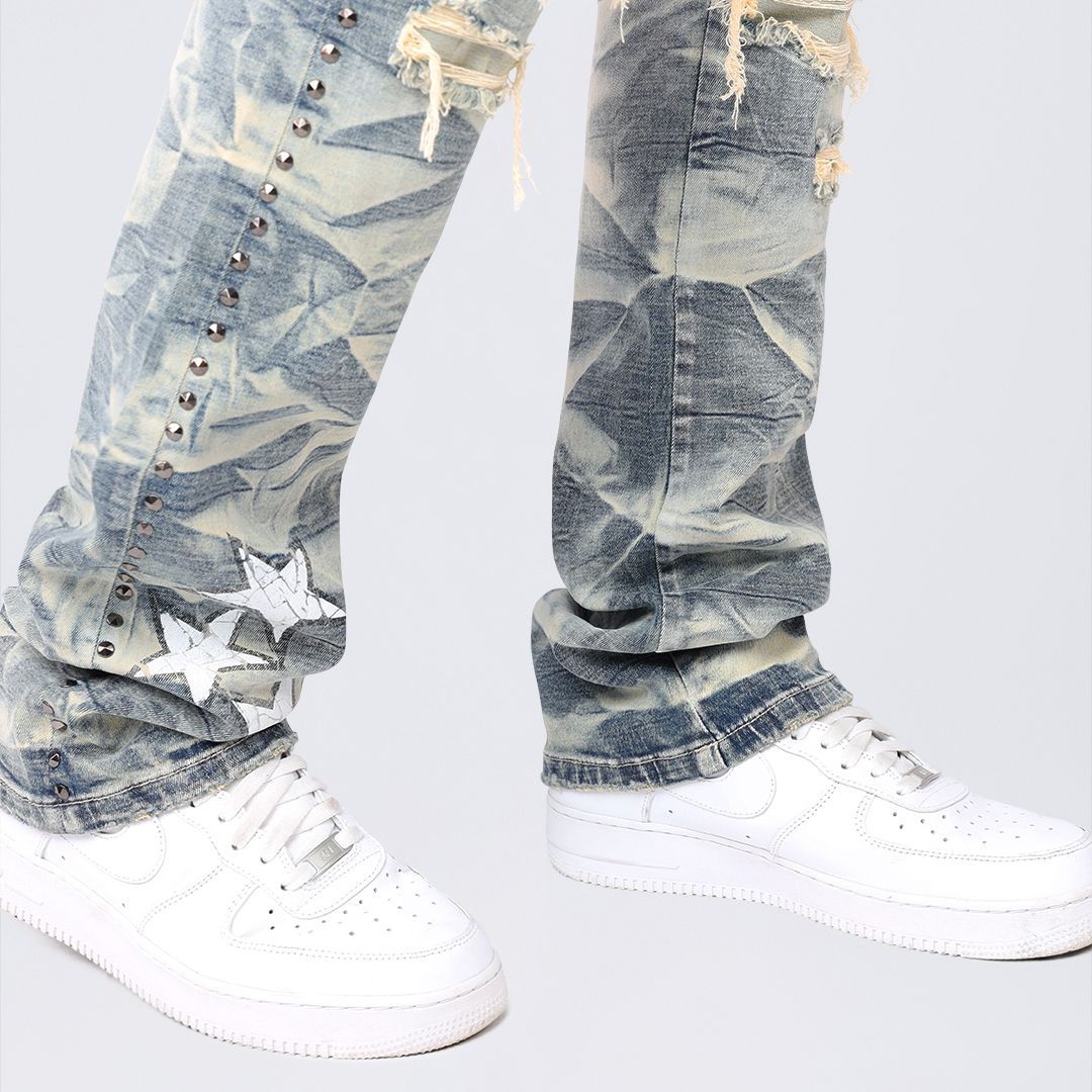 Stacked Flared Maximalist Studded R&R Jeans