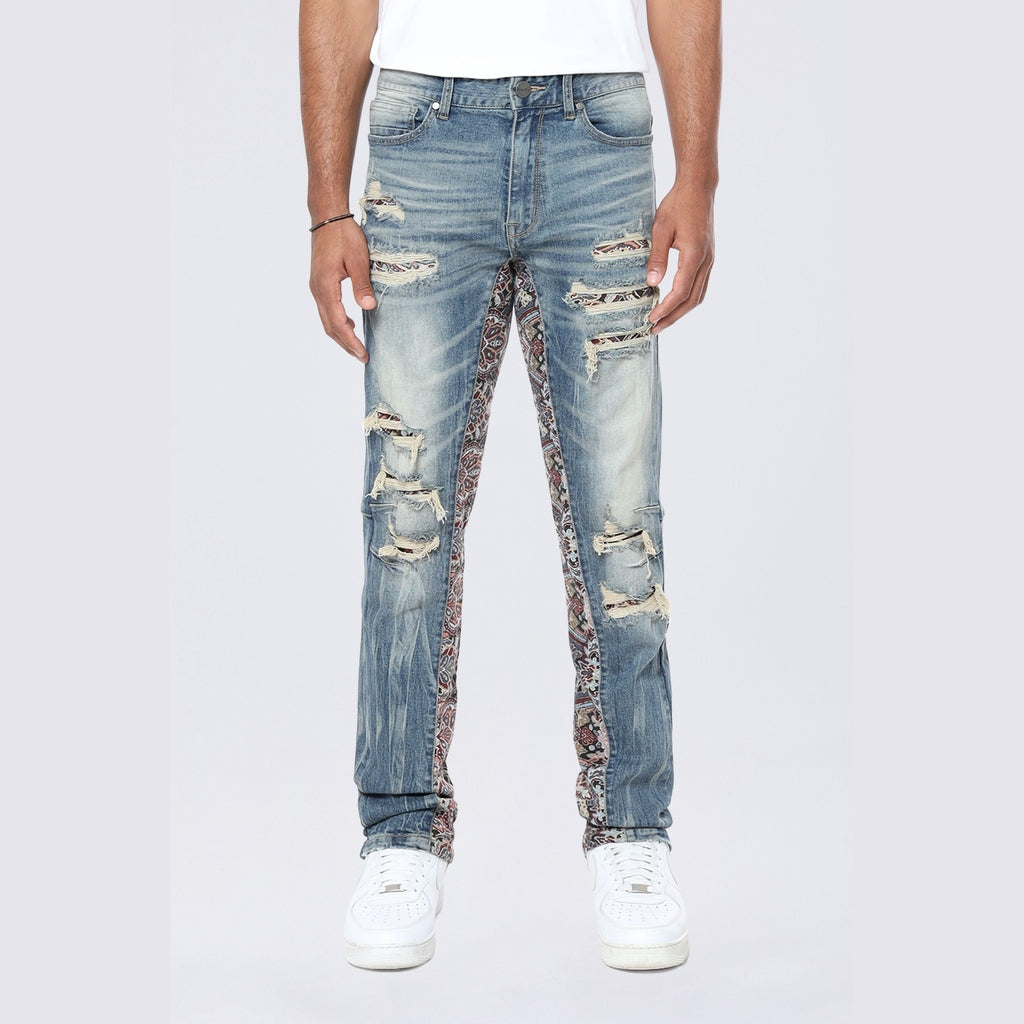 Smoke Rise Long Tapestry Insert Jeans - Elysian Blue