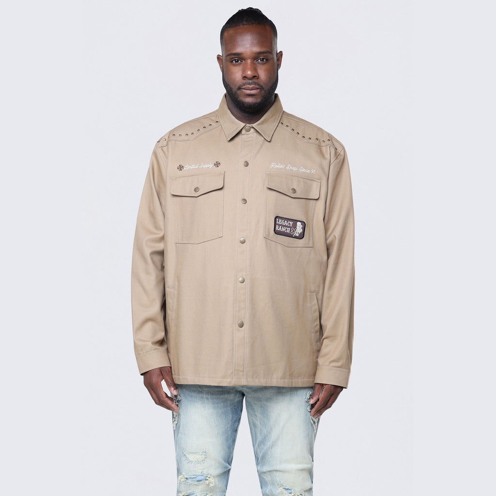 Smoke Rise Big and Tall Big and Tall - Western Button Down LS Overshirt - Khaki