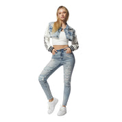 Smoke Rise RED Cropped Jean Racing Jacket - Lowell Blue