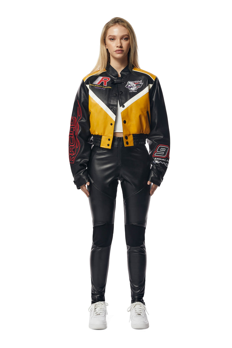 Vegan Leather Racing Bomber Jacket