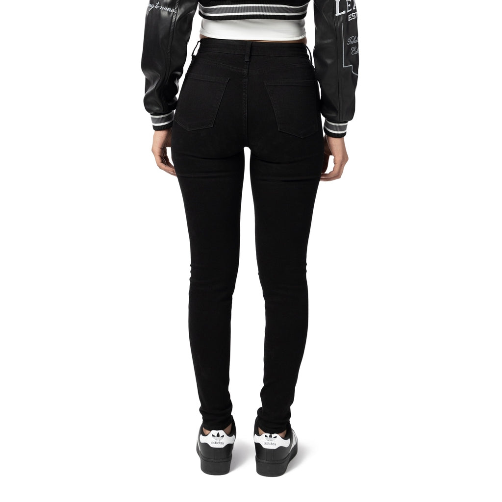 Smoke Rise RED High Rise Patched Slim Skinny Denim Jeans - Deep Black