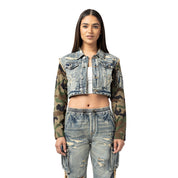 Smoke Rise RED Mix Media Cropped Jean Jacket - Florence Blue