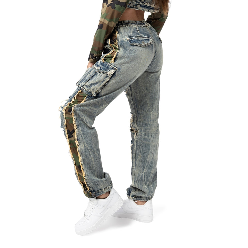 Smoke Rise RED Mix Media Slouch Straight Denim Jeans - Florence Blue