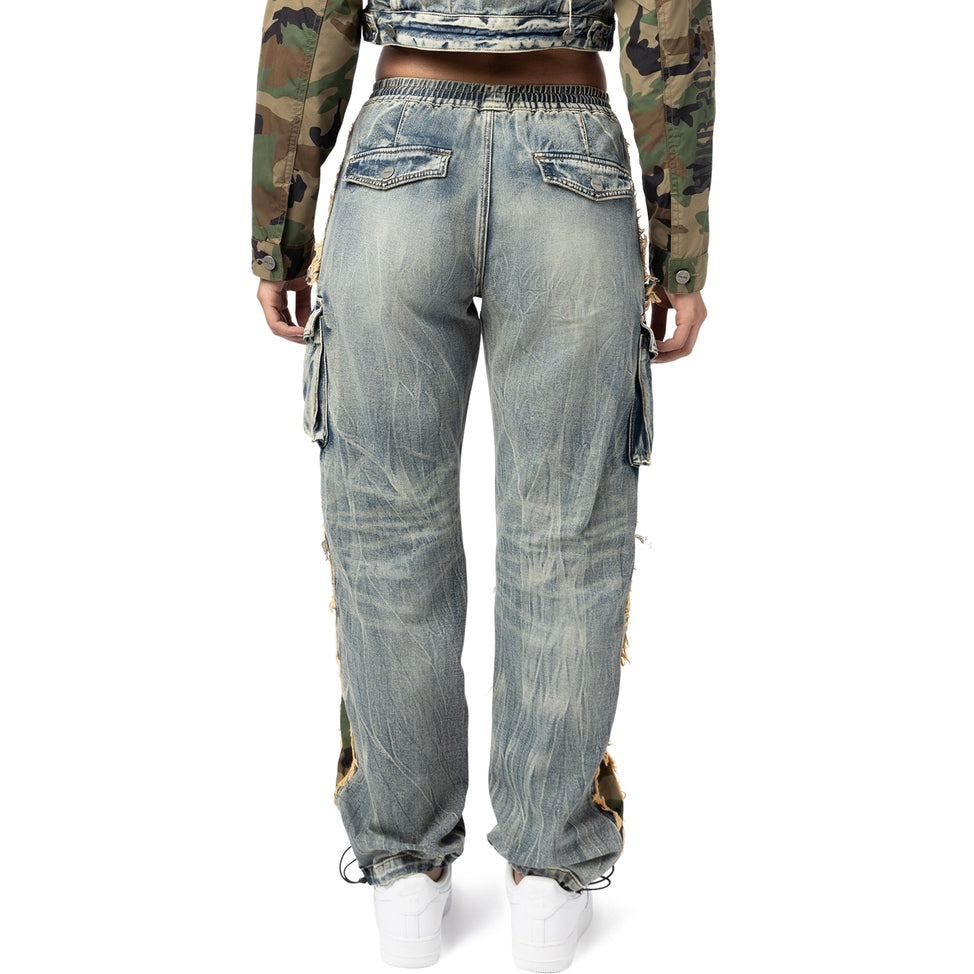 Smoke Rise RED Mix Media Slouch Straight Denim Jeans - Florence Blue