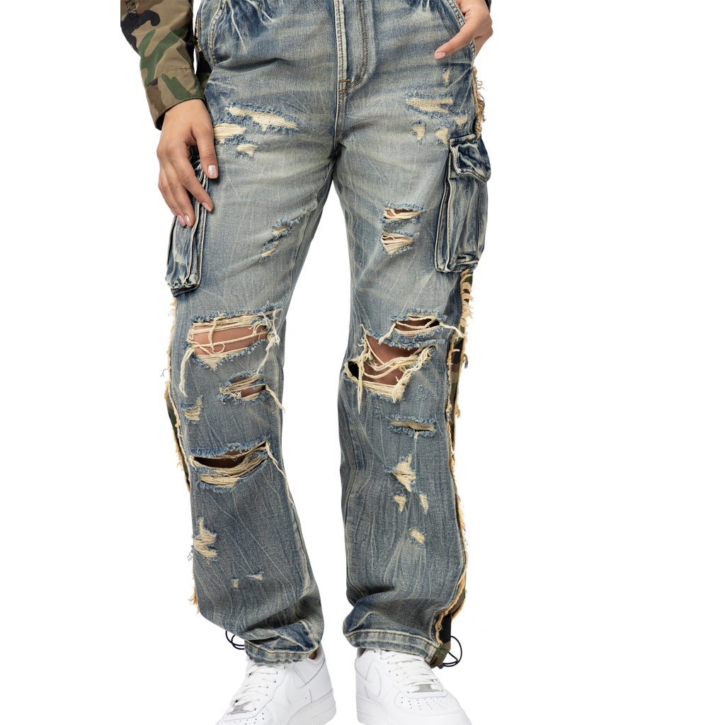 Smoke Rise RED Mix Media Slouch Straight Denim Jeans - Florence Blue