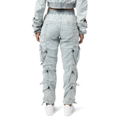 Smoke Rise RED High Rise Multi Bungee Cargo Denim Joggers - Speckle Blue