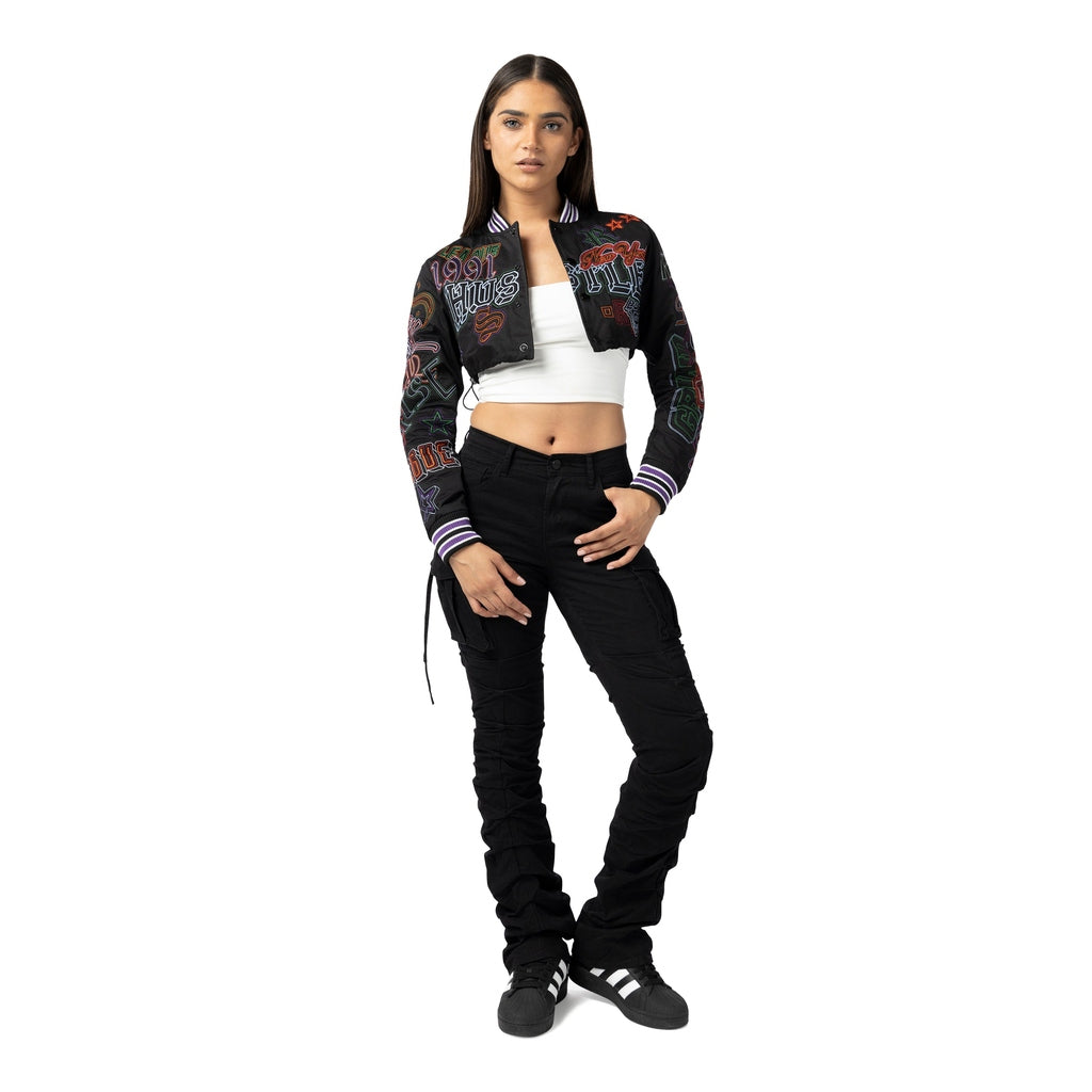 Smoke Rise RED Varsity Embroidered Jacket - Black