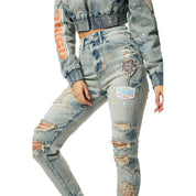 Smoke Rise RED High Rise Racing Slim Skinny Denim Jeans - Alpine Blue
