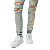 Smoke Rise RED High Rise Racing Slim Skinny Denim Jeans - Alpine Blue
