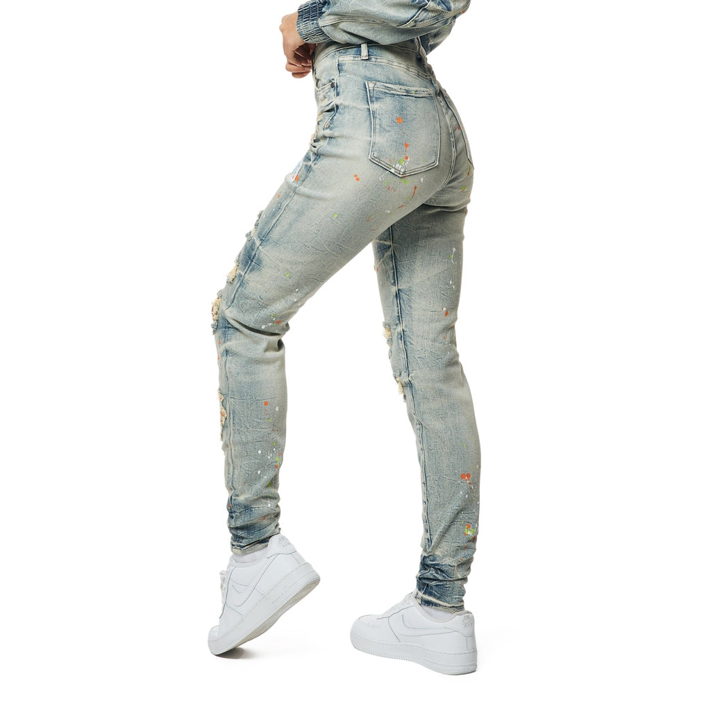 Smoke Rise RED High Rise Racing Slim Skinny Denim Jeans - Alpine Blue