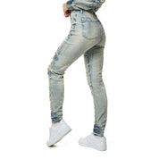 Smoke Rise RED High Rise Racing Slim Skinny Denim Jeans - Alpine Blue