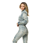 Smoke Rise RED Racing Cropped Jean Jacket - Alpine Blue