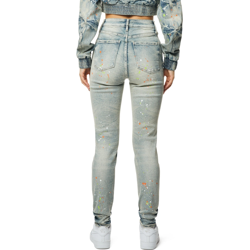 Smoke Rise RED High Rise Racing Slim Skinny Denim Jeans - Alpine Blue