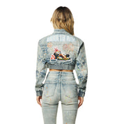 Smoke Rise RED Racing Cropped Jean Jacket - Alpine Blue