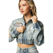 Smoke Rise RED Racing Cropped Jean Jacket - Alpine Blue