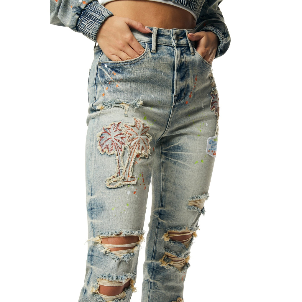 Smoke Rise RED High Rise Racing Slim Skinny Denim Jeans - Alpine Blue