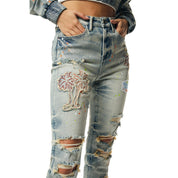 Smoke Rise RED High Rise Racing Slim Skinny Denim Jeans - Alpine Blue