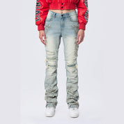Smoke Rise RED High Rise Stacked Western Jeans - Milky Blue