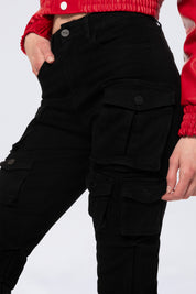 High Rise Stacked Cargo Jeans - Deep Black