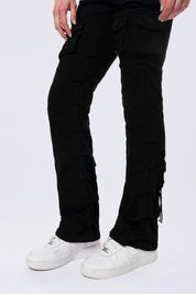 High Rise Stacked Cargo Jeans - Deep Black