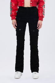 High Rise Stacked Cargo Jeans - Deep Black