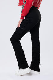 High Rise Stacked Cargo Jeans - Deep Black