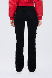 High Rise Stacked Cargo Jeans - Deep Black