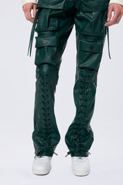 Utility Laced Vegan Leather Pants - Oxidized Green