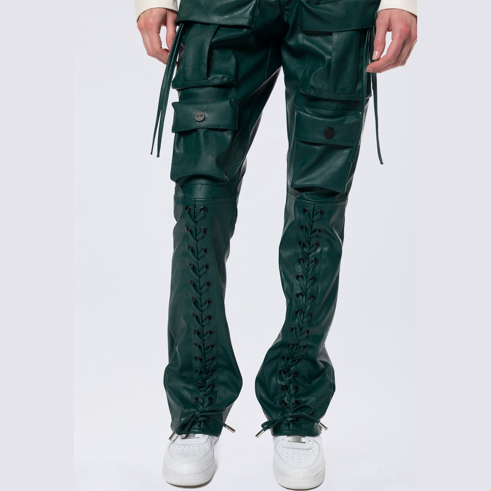 Smoke Rise RED Utility Laced Vegan Leather Pants - Oxidized Green