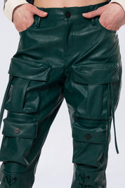 Utility Laced Vegan Leather Pants - Oxidized Green