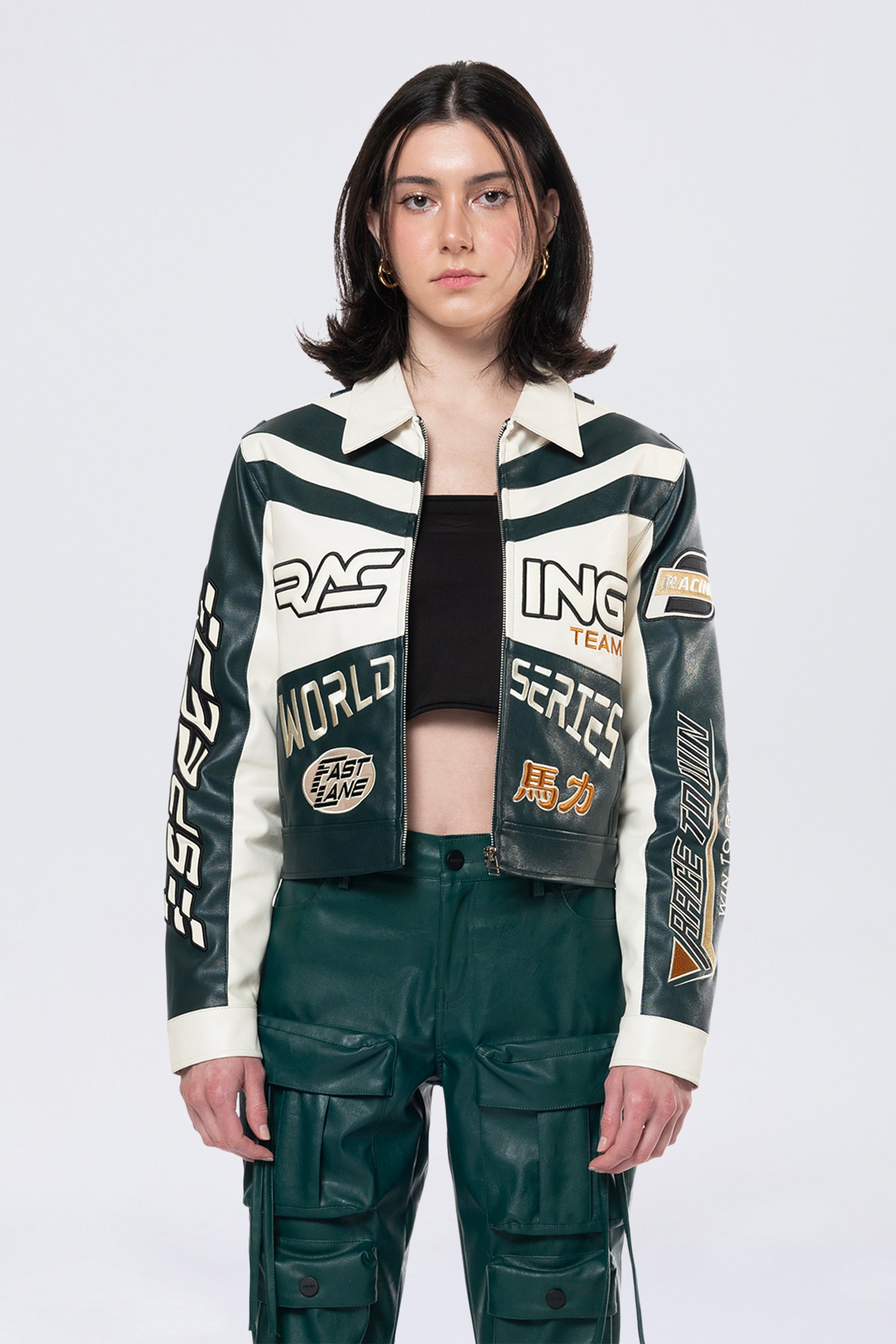 Collared Racing Jacket - Oxidized Green