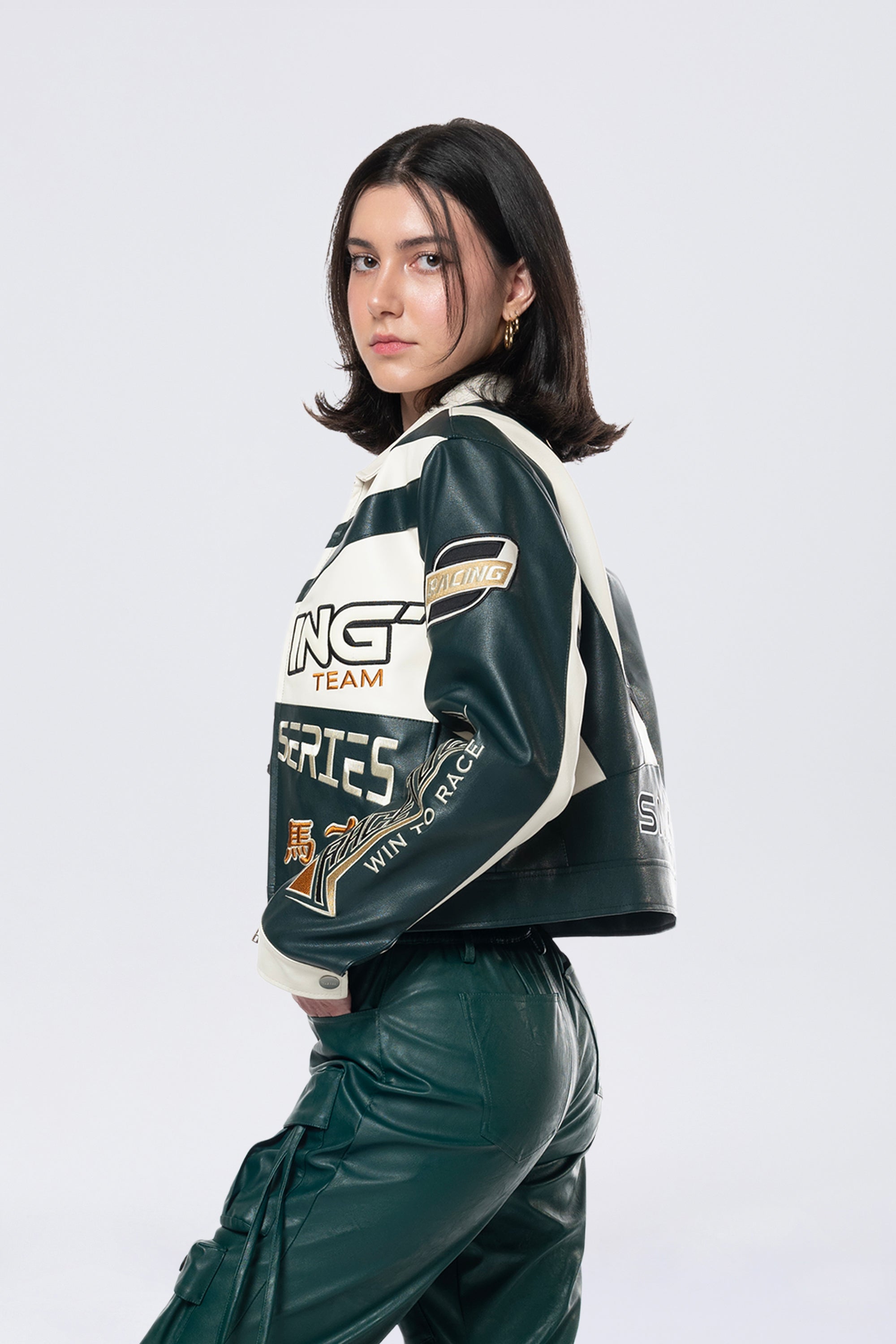 Collared Racing Jacket - Oxidized Green