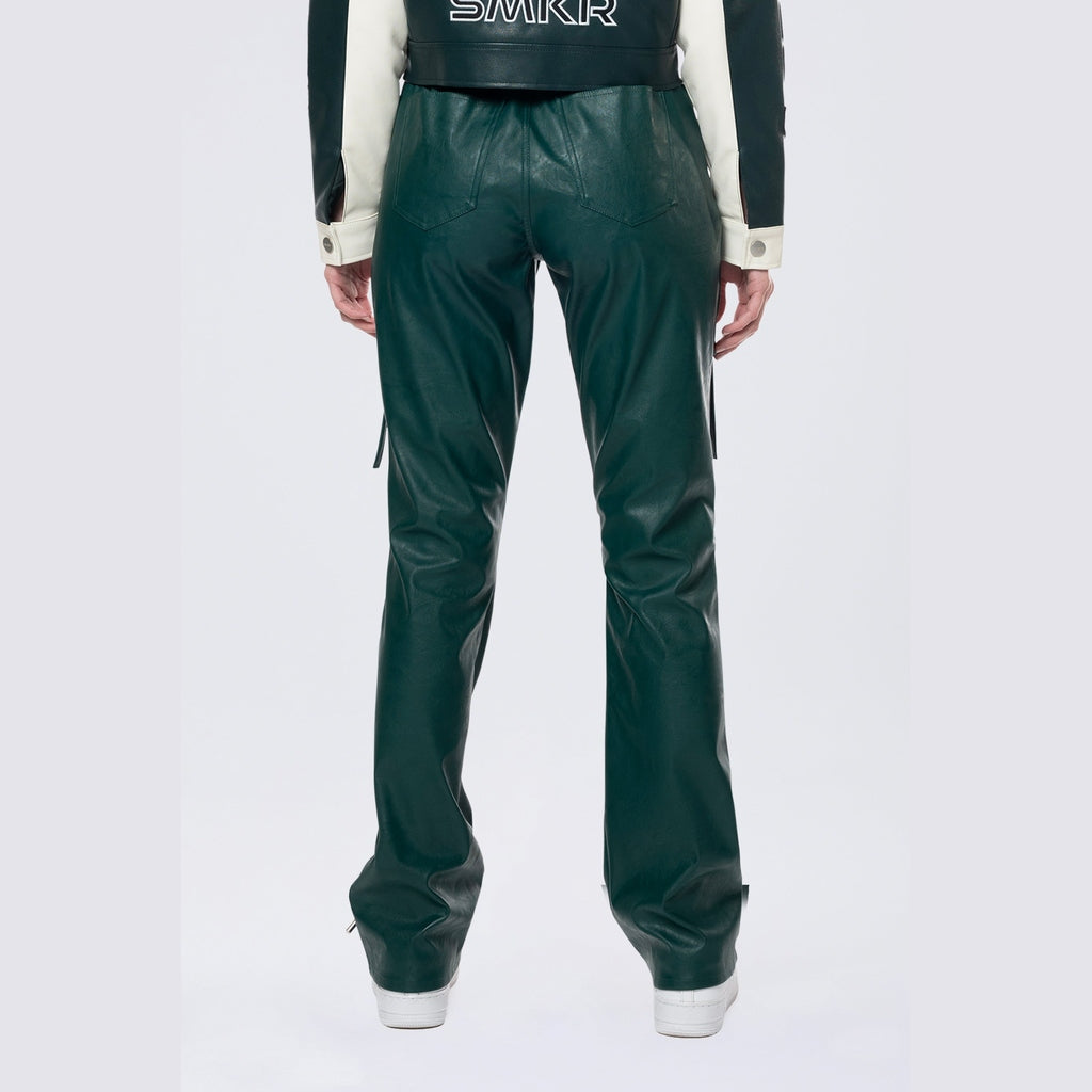 Smoke Rise RED Utility Laced Vegan Leather Pants - Oxidized Green