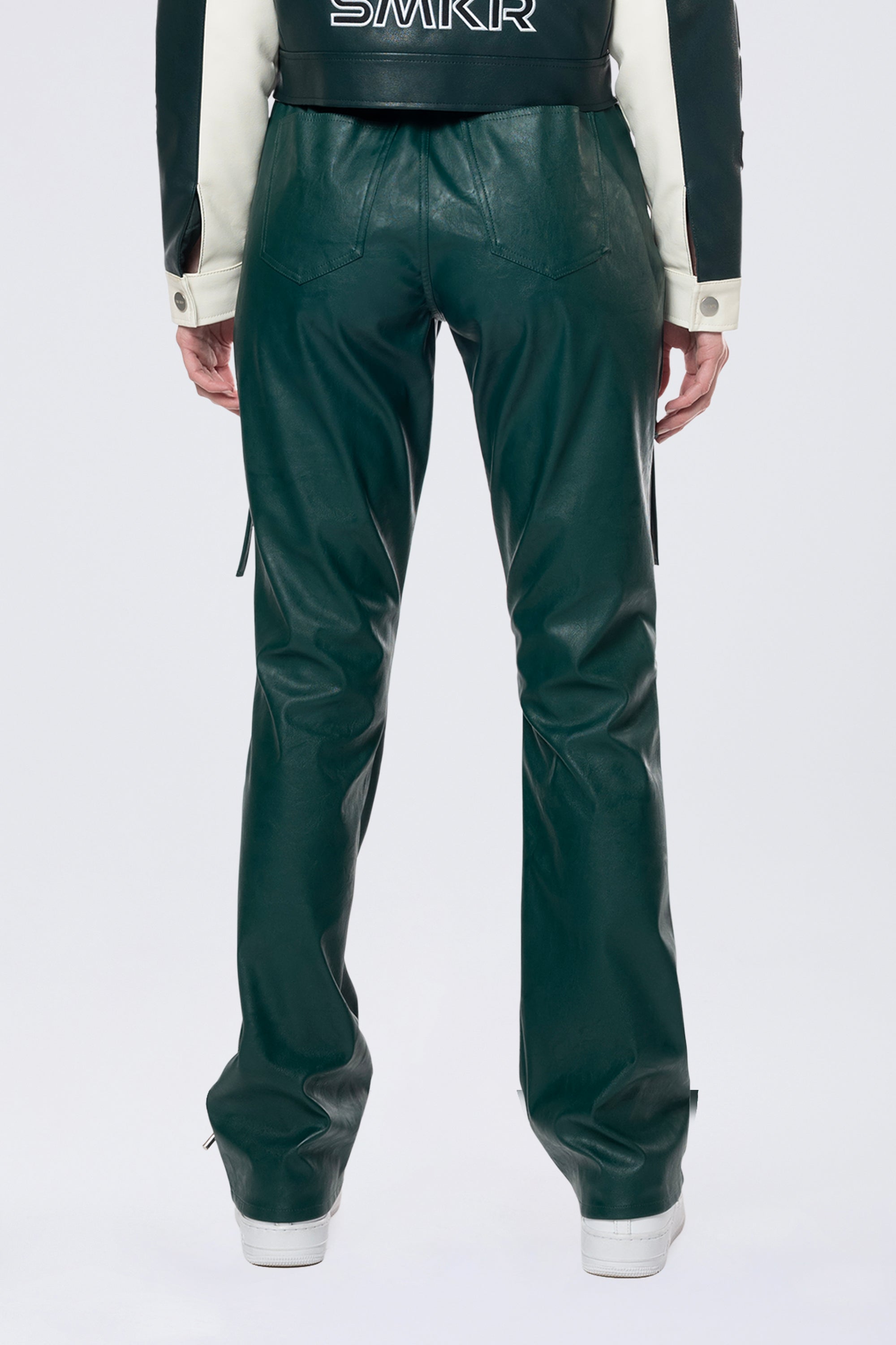 Utility Laced Vegan Leather Pants - Oxidized Green