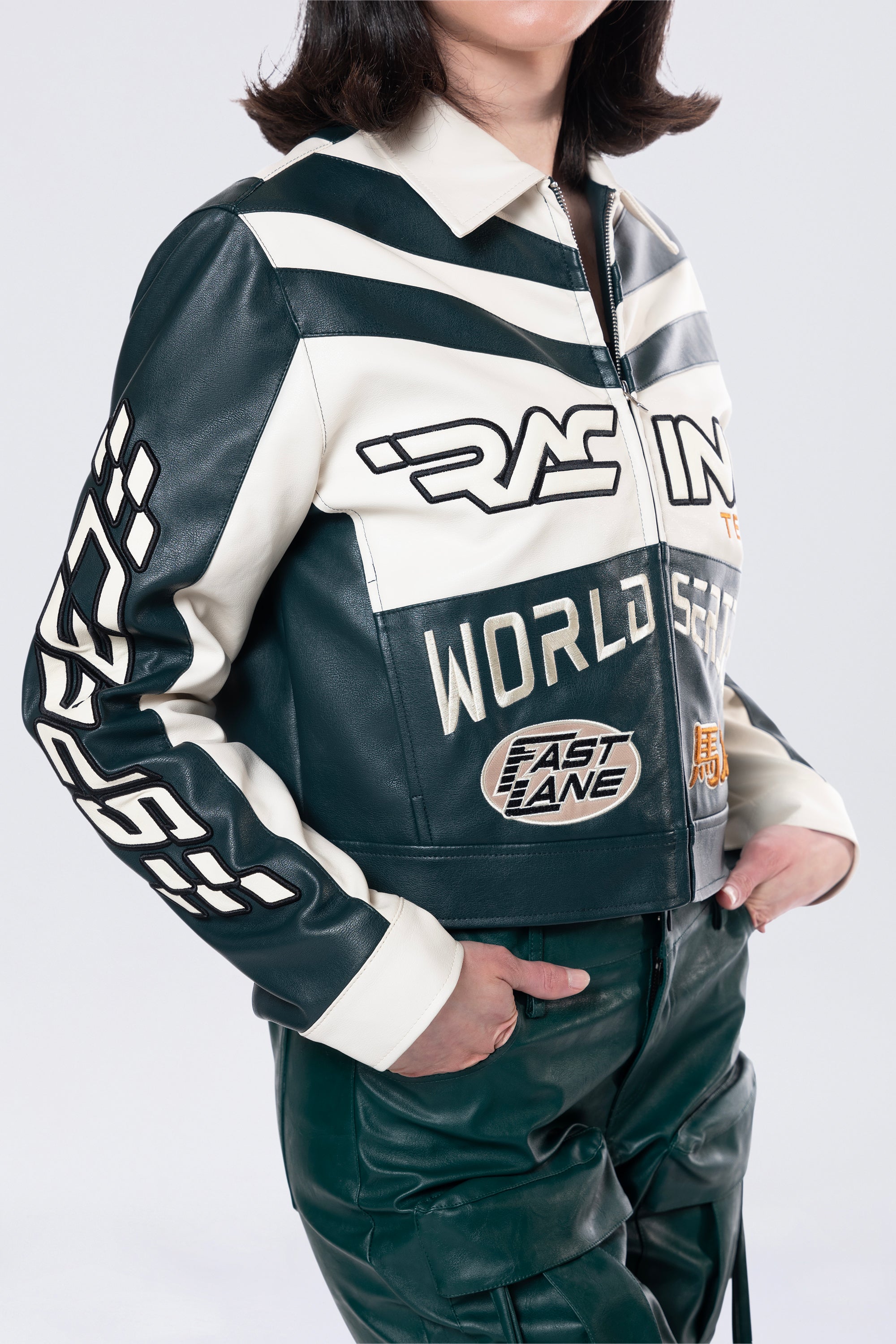 Collared Racing Jacket - Oxidized Green