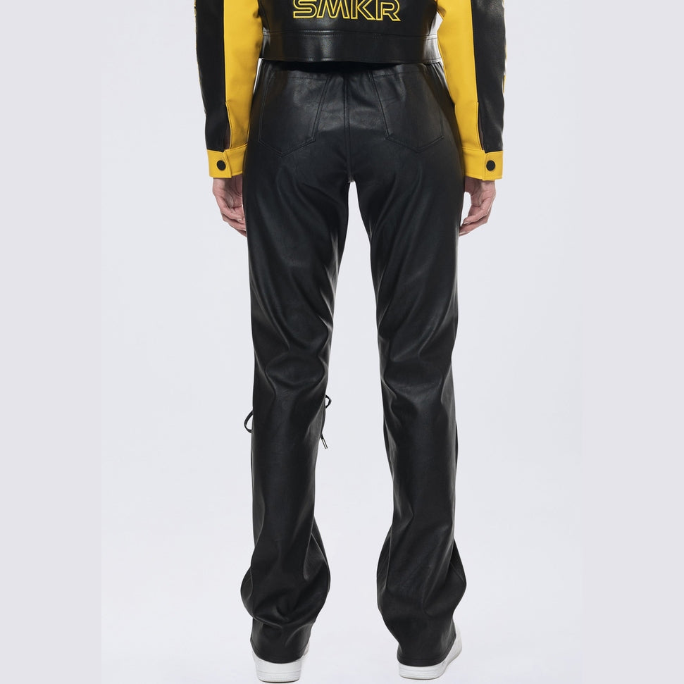 Smoke Rise RED Utility Laced Vegan Leather Pants - Black