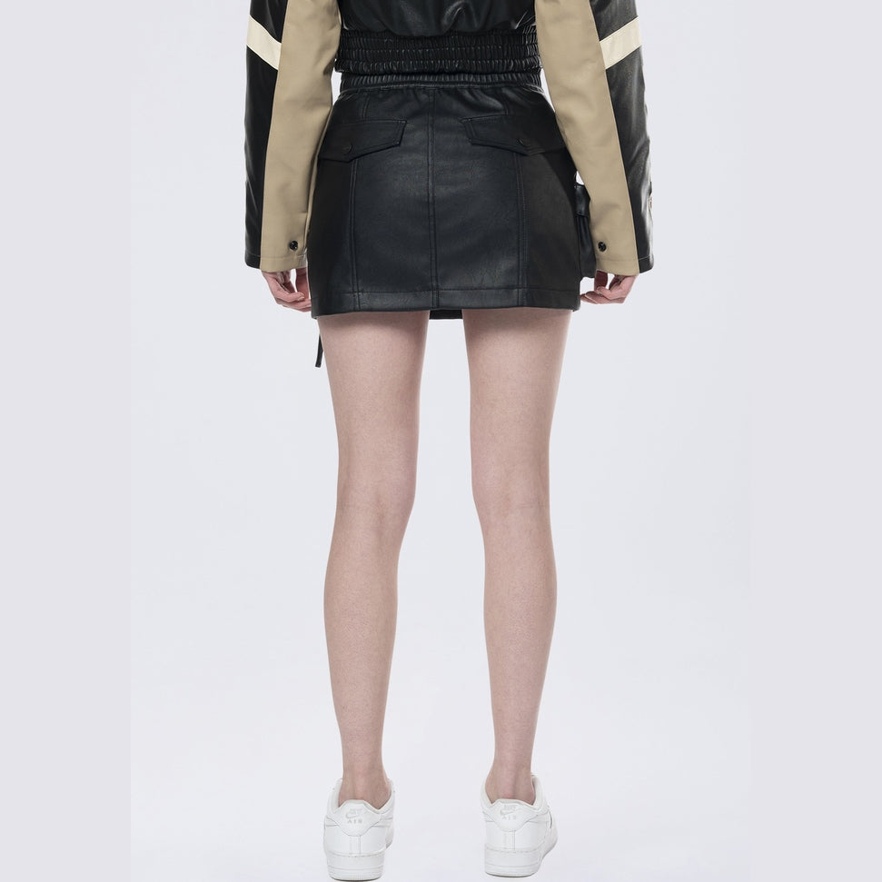 Smoke Rise RED Utility Vegan Leather Mini Skirt - Black