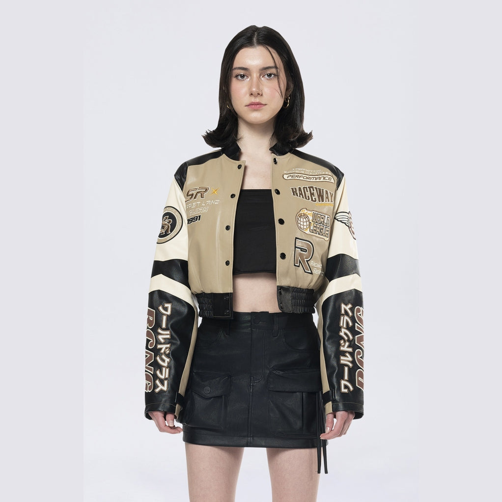 Smoke Rise RED Racing Bomber Jacket - Khaki