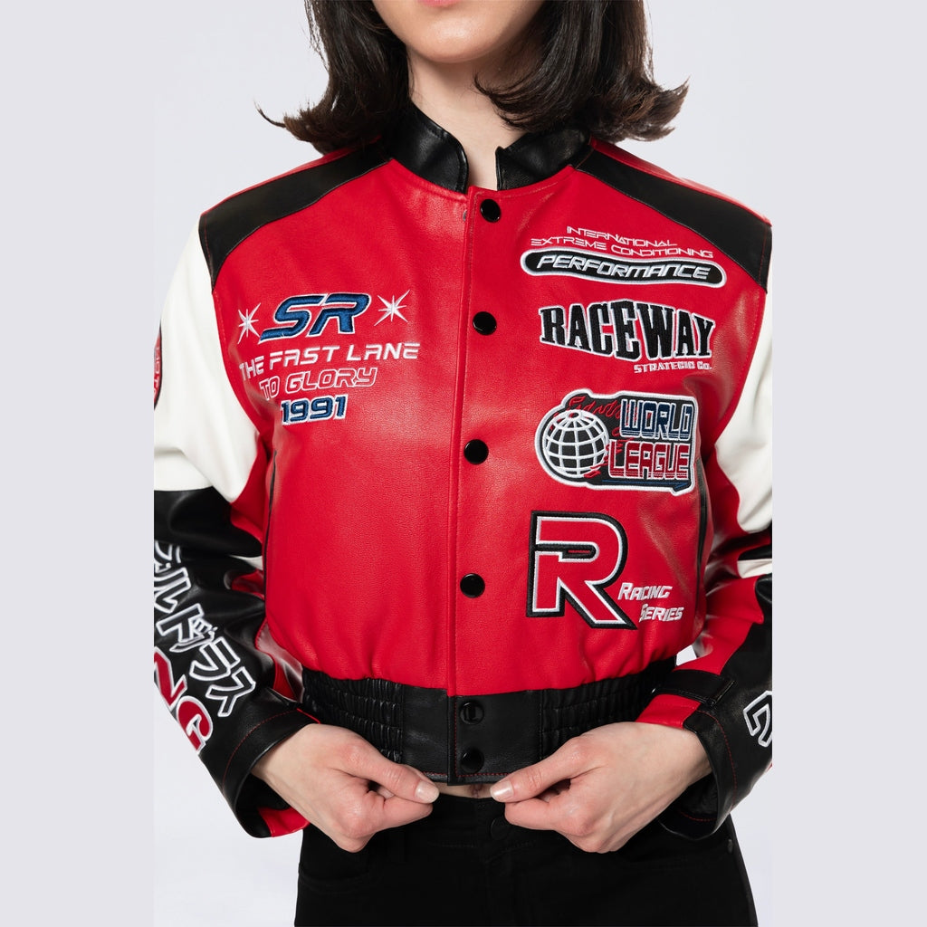Smoke Rise RED Racing Bomber Jacket - True Red