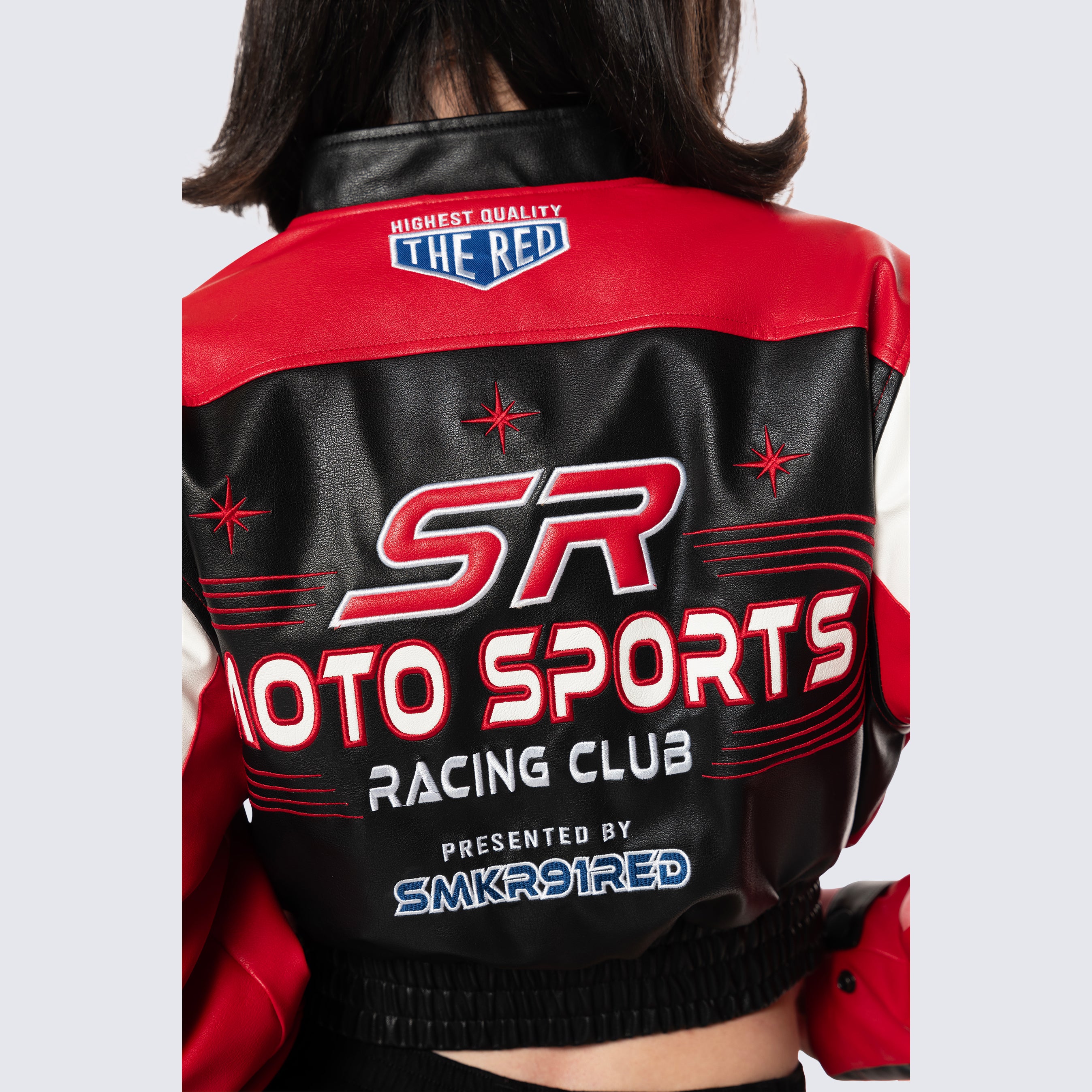 Cropped Racing Bomber Jacket - True Red